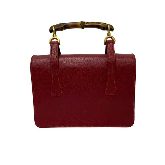 GUCCI Red Leather Bamboo Shoulder Bag - Picture 4 of 9